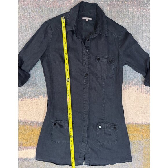 Womens French 100% Linen Navy Blue Roll Tab Sleeve Tunic Shirt Jacket Size Small - Picture 13 of 13